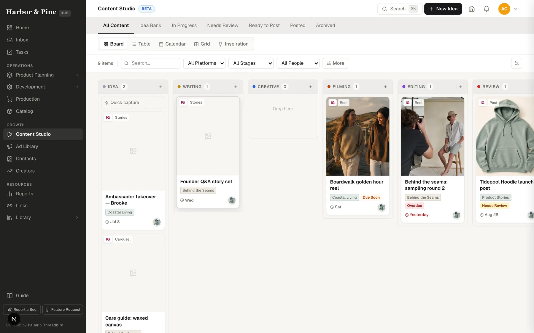 Content Studio editor with Instagram preview